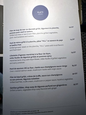 Menu Hôtel Novotel Tunis Mohamed V